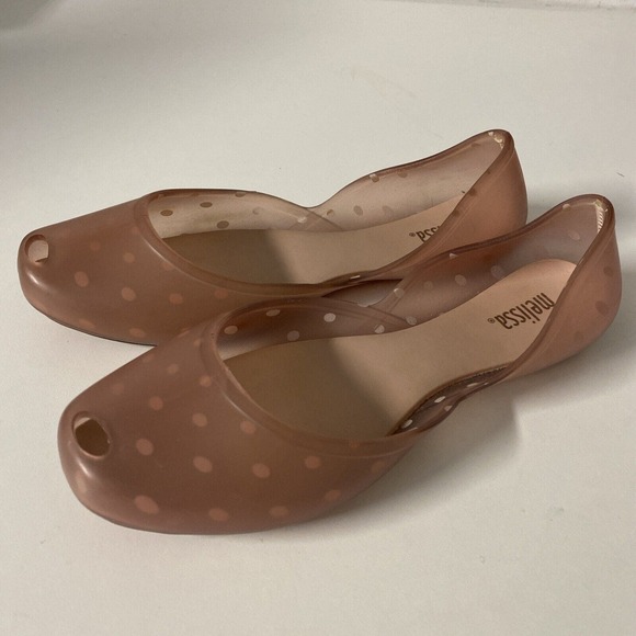 Melissa Jelly Flat Ballet Round Peep toe Pink Polka Dot PVC Slip On 7 38 - Picture 4 of 6
